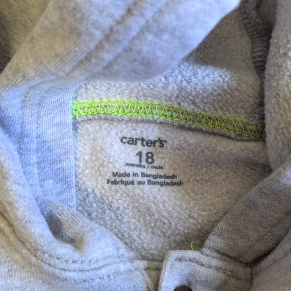 carter's comfy gray henley style hoodie sweatshirt 18 months baby boy - Picture 4 of 7